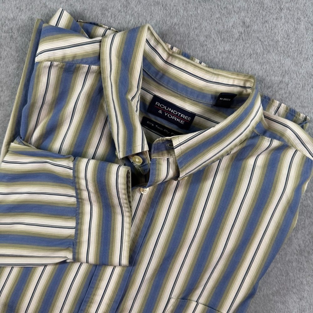 Roundtree & Yorke Men's 80s Two-Ply Fabric Button-Down Striped Shirt XXL